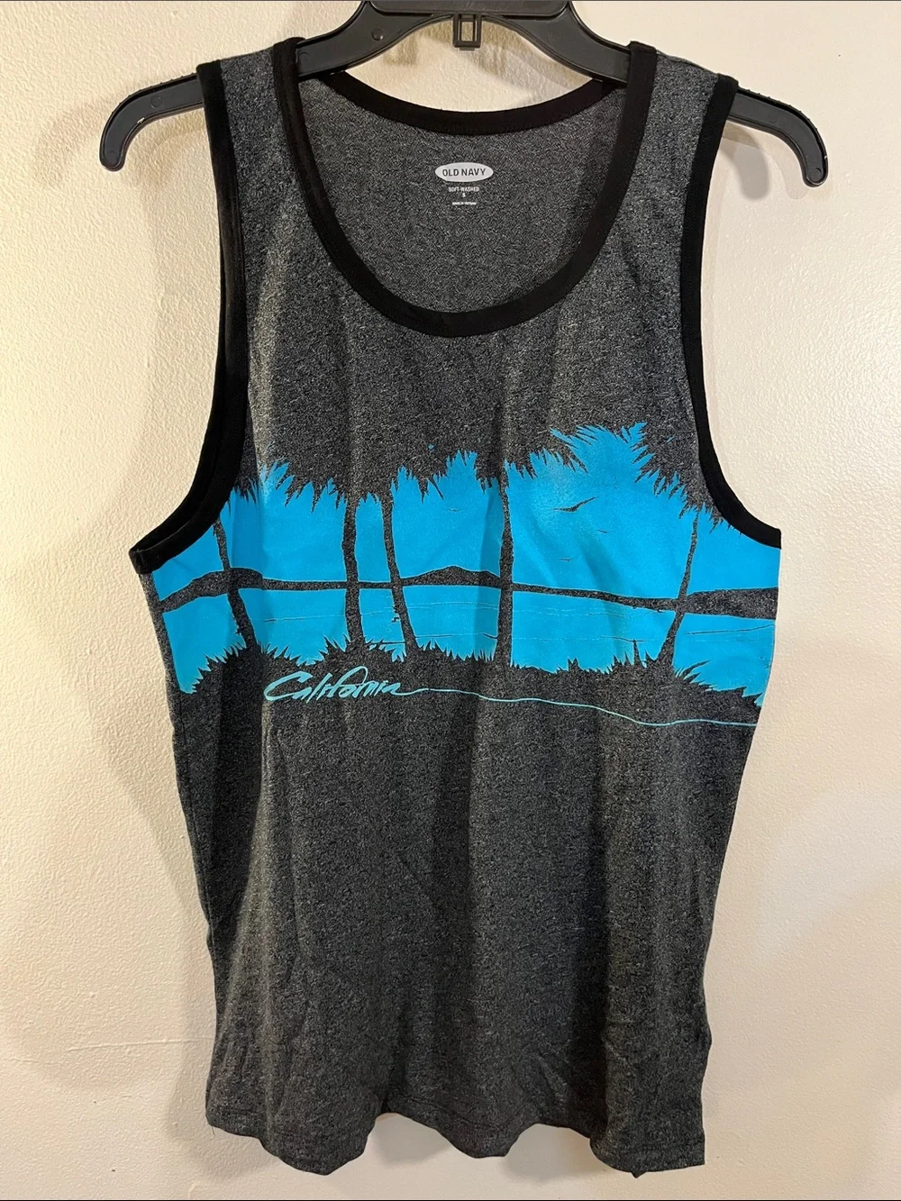 Old Navy Men’s Charcoal & Bright Blue Palm Graphic Tank